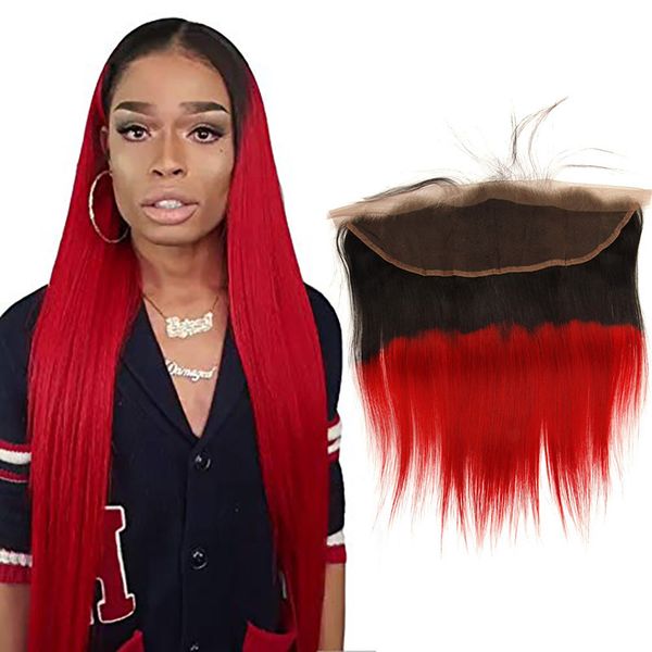 

brazilian virgin hair 1b/red lace frontal 13x4 size straight 1b red 13*4 lace frontal human hair 10-22inch, Black