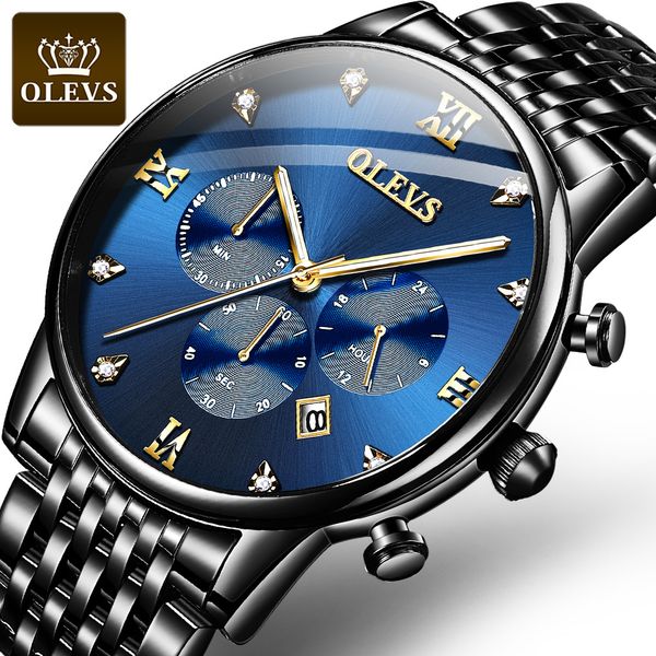

olevs brand men's watch automatic date sports waterproof luminous chronograph fashion stainless steel quartz watch, Slivery;brown