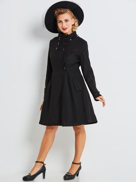 

women coats casual vintage elegant winter black office lady plus size slim hooded button green female fashion retro overcoats