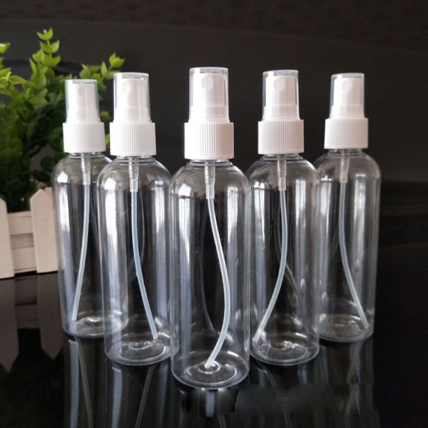 Für Reisen, 100 ml, transparente PET-Kunststoff-Parfümfläschchen, leere kosmetische Sprühflaschen mit Nebelsprühpumpe und weißen Deckeln, 1200 Stück