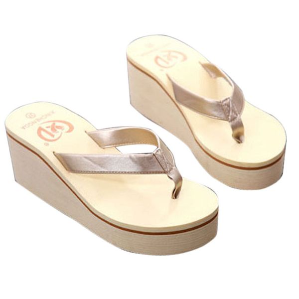 

summer ladies flip flops girls wedge increase tall sandals solid color muffin slope with sandals women chaussures femme a40, Black