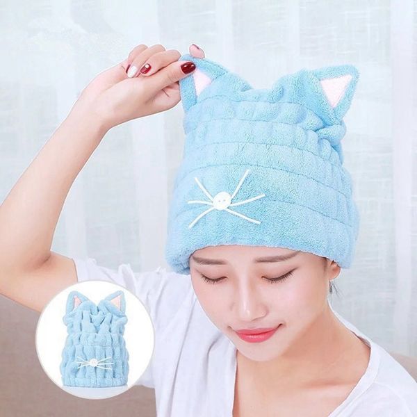 

cute cat ears women bathroom super absorbent quick-drying coral fleece bath towel hair dry cap