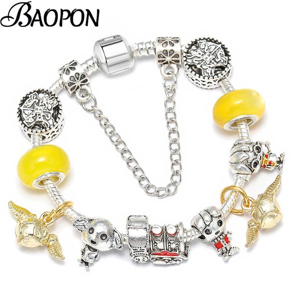 

baopon fashion cartoon style shape beads charm bracelets for women with silver color diy bracelets as kids jewelry gift, Golden;silver