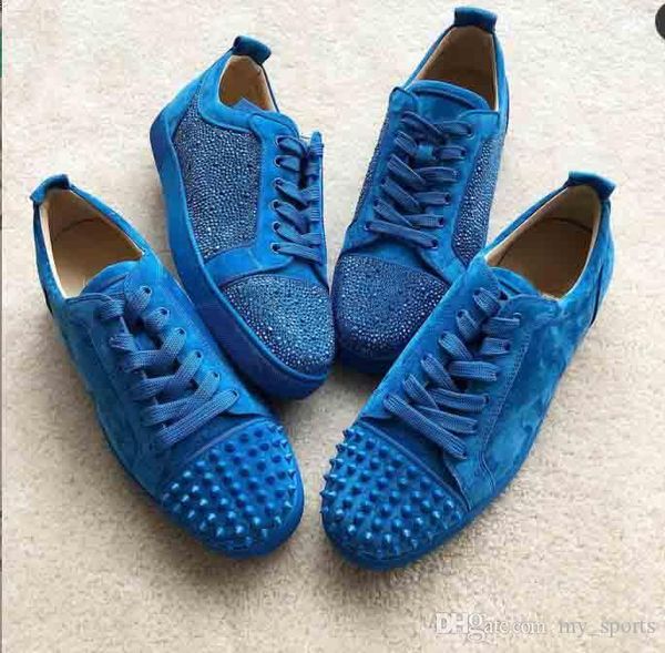 

men's red soles shoes low cut junior blue suede spike toe sneakers women,men casual spiked sneaker velvet suede, Black