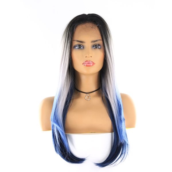 

new style lace front synthetic hair wigs 24inch women wig natural color ombre color long straight lace frontal wig, Black