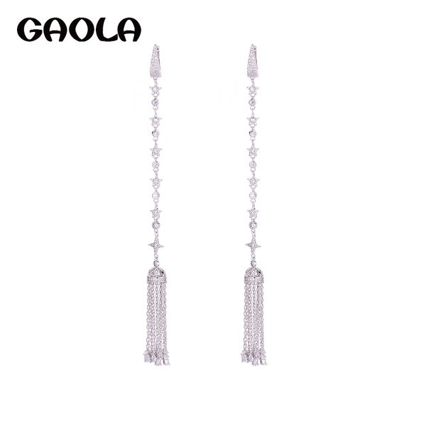 

gaola new fashion long tassel earring ladies women crystal weeding party dangle earrings, Silver