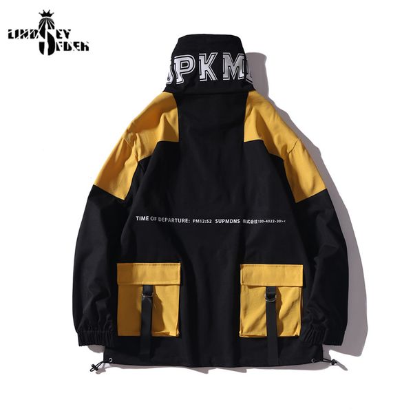 

men jacket windbreaker high-necked ninja pullover front pockets streetwear hoodie hip hop hoodie track jacket hoody coat outwear, Black;brown