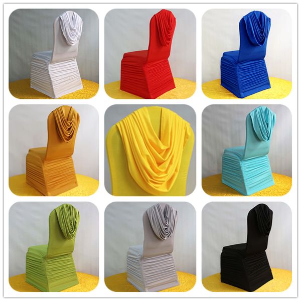 

50pcs white lycra spandex ruffled chair covers with valance elastic stretch swag back chair covers for banquet wedding