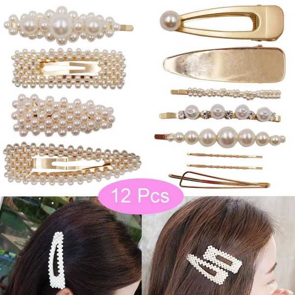 

12шт искусственный жемчуг волос заколки клипсы блеск шпильки pearl обернутый геометрическая бобби pin styling ювелирные изделия свадебные ук, Black