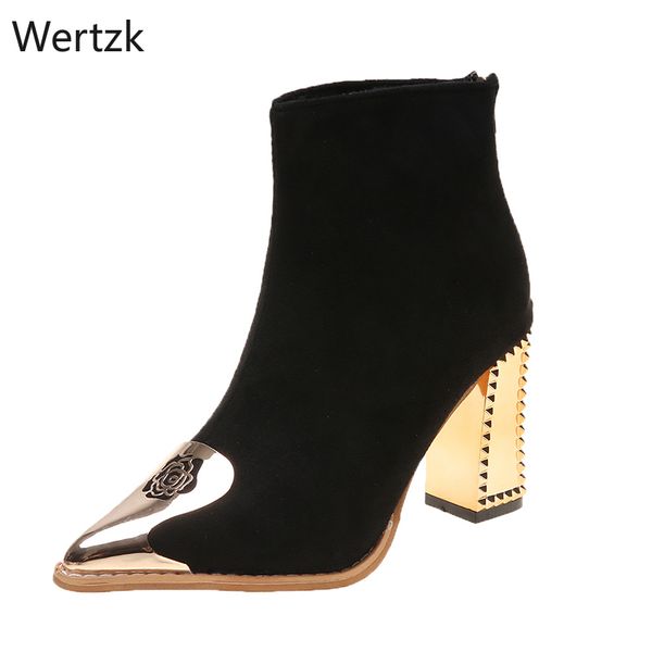 

woman shoes autumn winter new fashion cow suede ankle boots outside super high heels zip metal decoration party shoes b187, Black