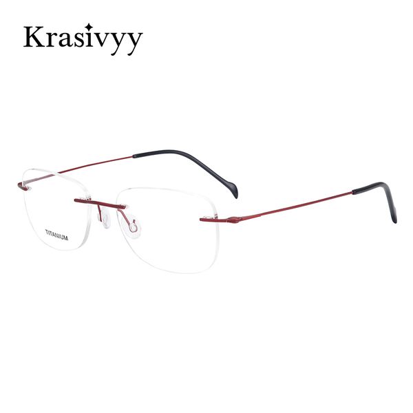 

krasivyy pure titanium rimless eyewear women prescription eyeglasses men optical frame european screwless glasses frame, Black