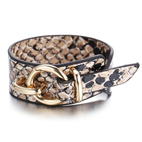

link, chain european and american snakeskin leather bracelet creative retro fashion belt buckle, Black