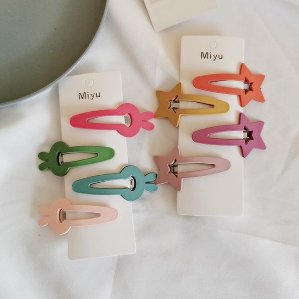 

4pcs/lot geometric hair accessories for girls kids candy color matte hair clip children star hairpins barrettes headdress, Slivery;white