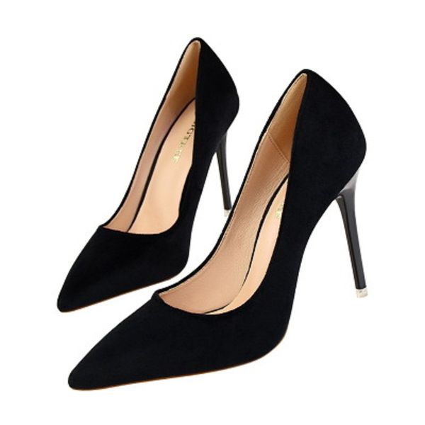 

2018 spring new korean high-heeled shoes fine with high heel shoes shallow mouth pointed cashmere wild single shoes, Black