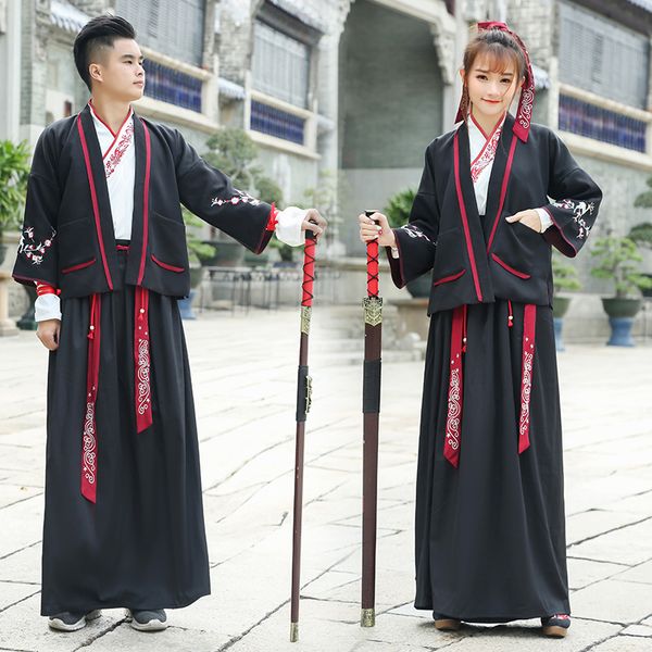 

stage wear chinese traditional costume hanfu for men women fairy festival outfit dance dress oriental embroidery folk bl4055, Black;red
