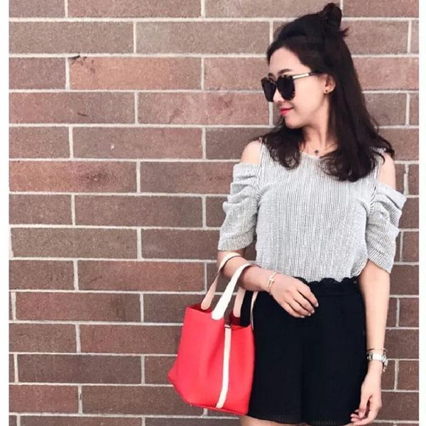 

2019 stylish true leather litchi-veined two-color splicing packagesimple handbags purses atmospheric delicate classic vegetable basket bag