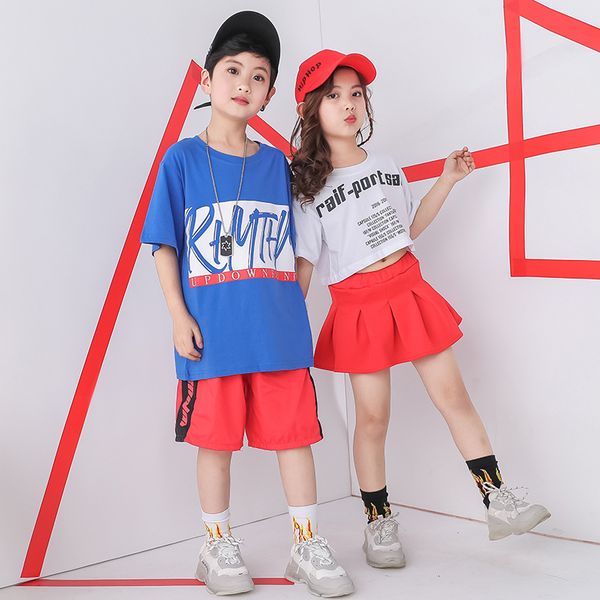 

children jazz ballroom dance clothes for girls boys hip hop skirts dancing costumes sweatshirt cropped stage show pants, Black;red
