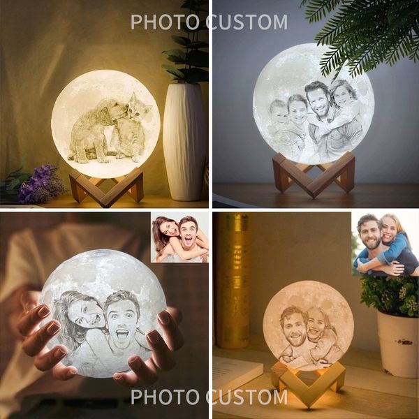 

p custom personality 3d print moon night light lamp lunar usb rechargeable touch remote controller 16 color change moonlight
