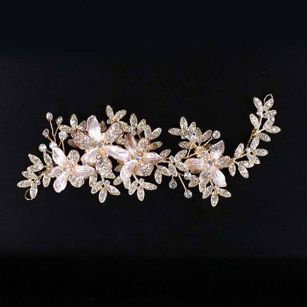 

fashion wedding hair accessories rhinestone flower barrettes headpiece floral leaf headband women headdress hair ornaments sl, Golden;white