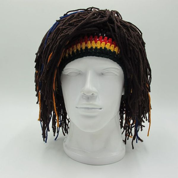 

funny party beanies wig beard hats hobo mad scientist caveman handmade knit warm winter caps men women halloween gifts