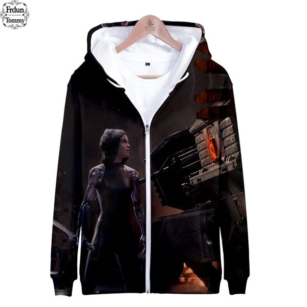 

frdun alita battle angel 3d hoodies women zipper 2019 3d casual hoodie sweatshirt new style sweatshirt clothes xxs-4xl, Black