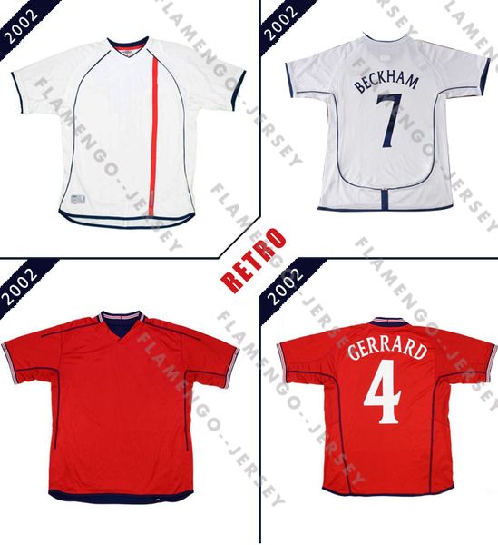 

england 2002 world cup retro jersey beckham gerrard owen england home and away vintage soccer jersey rooney classic football jersey, Black