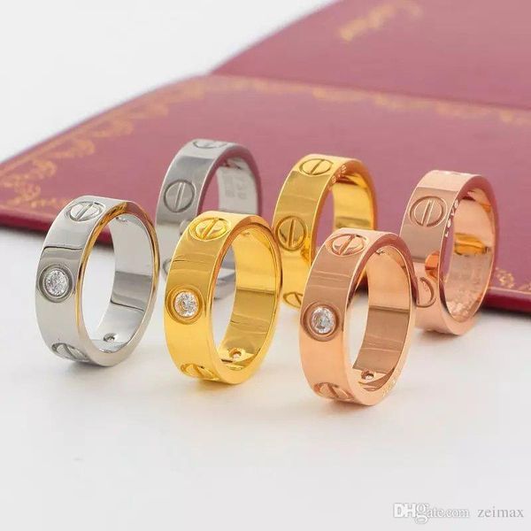 

6mm titanium steel nails rings with cz diamond lovers band rings for women and men brand jewelry with original box set, Silver