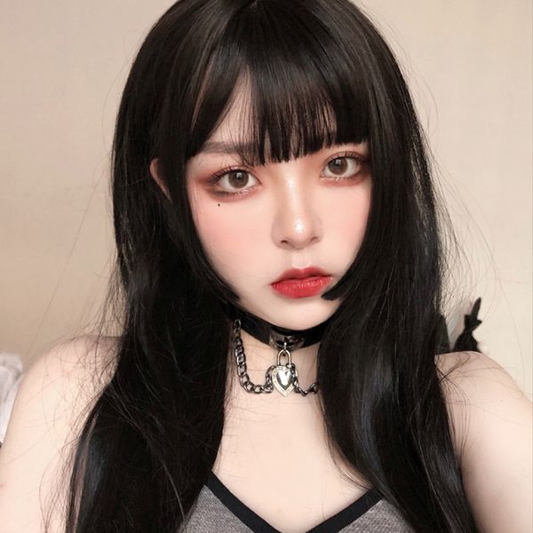 

парик женский воздух челка принцесса вырезать натуральный чистый красный лицо ремонт ji стиль волос химического волокна головной убор в нали, Black