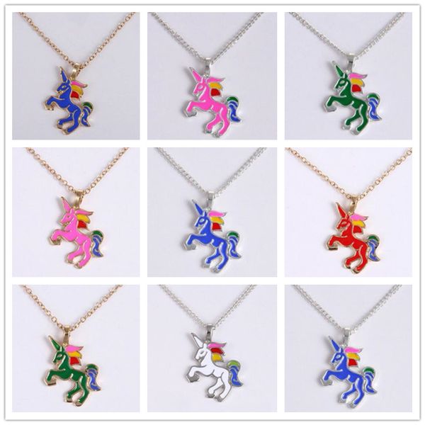 12 cores moda unicórnio colar para meninas crianças crianças esmalte cartoon cavalo jóias mulheres colar de pingente animal