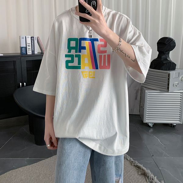 

красочные печатных футболки для mens летней сыпучих fit tops пуловер японский harajuku short homme streetwear графический тис хлопок, White;black