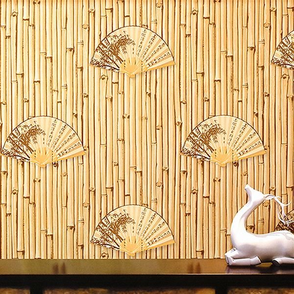 

9.5m 3d chinese fan wallpaper tea-house study l restaurant background wall decoration japanese bamboo classic pvc mold-proof wallpaper