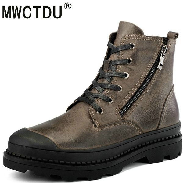 

mwctdu genuine leather botas hombre classic ankle work boots first layer of leather men's boots autumn tooling shoes, Black