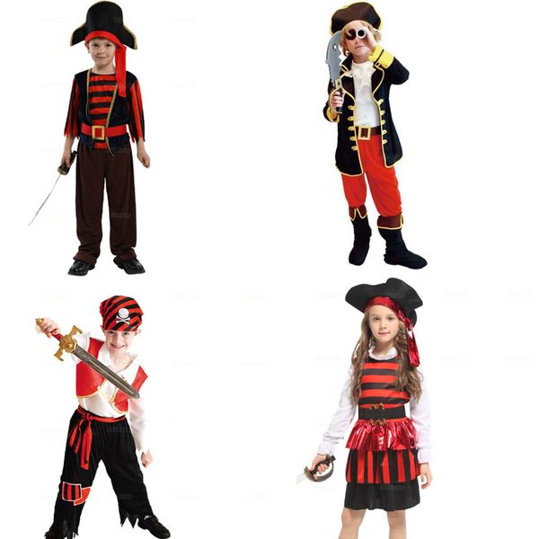 

halloween pirate costumes for kids girls shirt child boy girl carnival children pirates costume christmas, Black;red