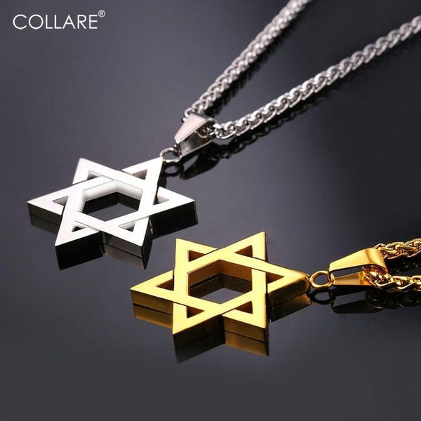 

collare magen star of david pendant israel chain necklace women stainless steel judaica gold/black color jewish men jewelry p813, Silver