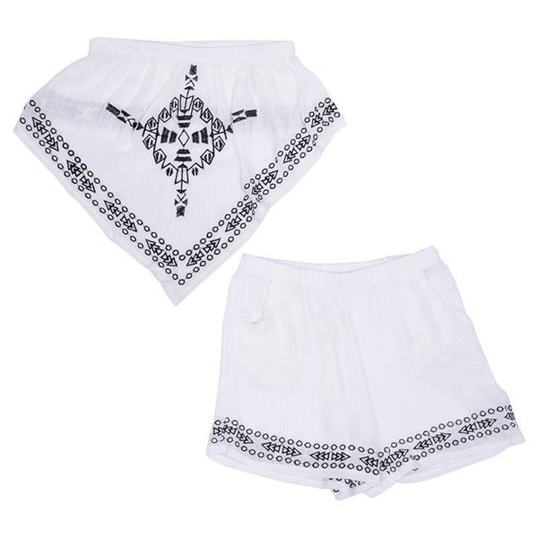 

women embroidery crop strapless dress set shorts skirt summer outfits party, White