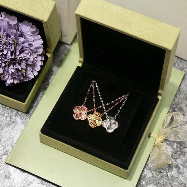 

new fashion four leaf clover gold blue brass one flowers pendant necklace for women lovers day gift classic designer brand jewelry for women, Silver