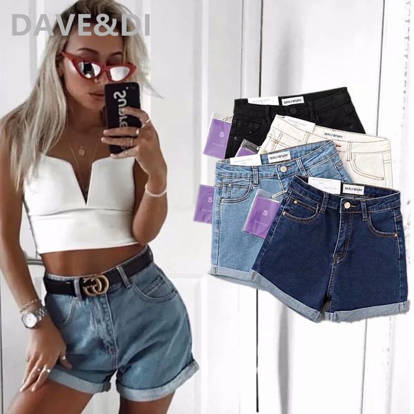 

dave&di ins fashion blogger high street vintage roll up high waist stretch push up mom denim shorts women short feminino, White;black