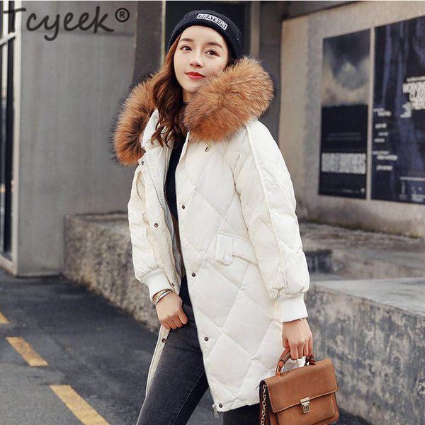 

tcyeek winter coat female thick warm duck down jacket large raccoon fur clothes 2019 korean fit women's down jacket hiver lw1579, Black