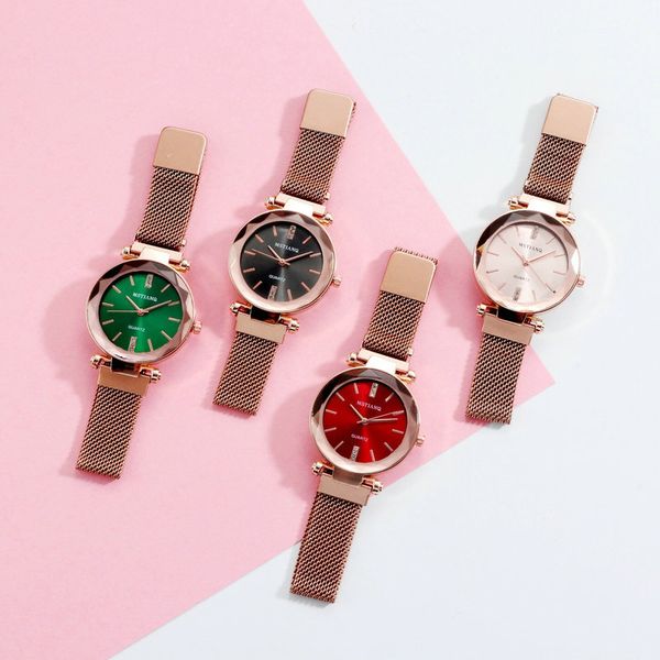 

brand star sets watch for women rose gold mesh magnet starry sky women bracelet watch ladies wrist watches, Slivery;brown