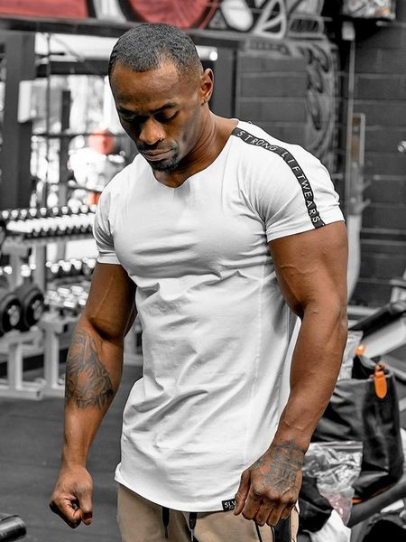 

new brand men' t-shirt fitness bodybuilding short sleeve t shirts fashion leisure muscle men slim fit trend tees, White;black