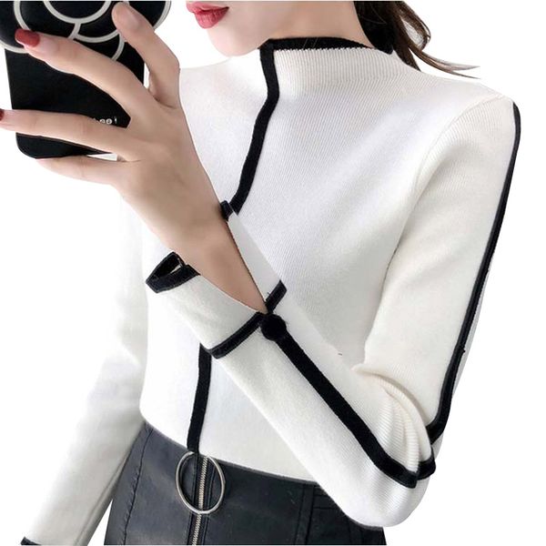 

women sweater soft korean style skinny winter turtleneck plus thick bodycon basic pullovers long sleeve pull femme coat top, White;black