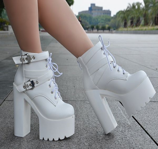 

european and american style fashion ankle boots 2019 spring new korean thick with short boots 14 cm super high heel womens, Black