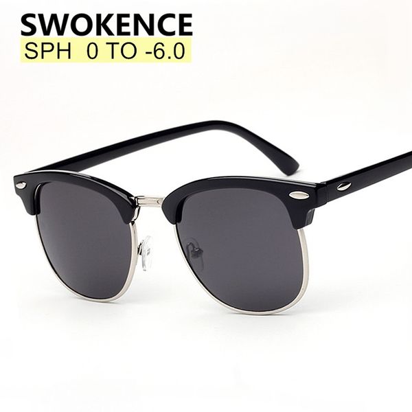 

swokence prescription glasses sph -0.5 to -6.0 for myopia men women fashion polarized sunglasses with diopter shortsighted wp015, White;black