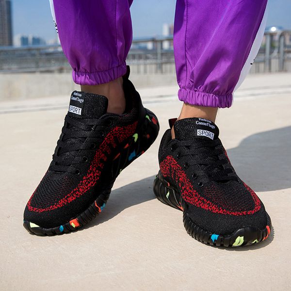 

patchwork flats sneaker men shoes mesh breathable casual sneakers students running shoes large size non-slip flat sneaker drop, Black