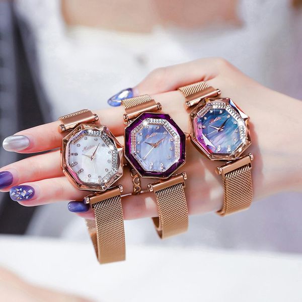 

женские часы star диам бренд lluxury водонепроницаемый алмаз геометрическая polygon набор магнитный пояс женские часы q60, Slivery;brown