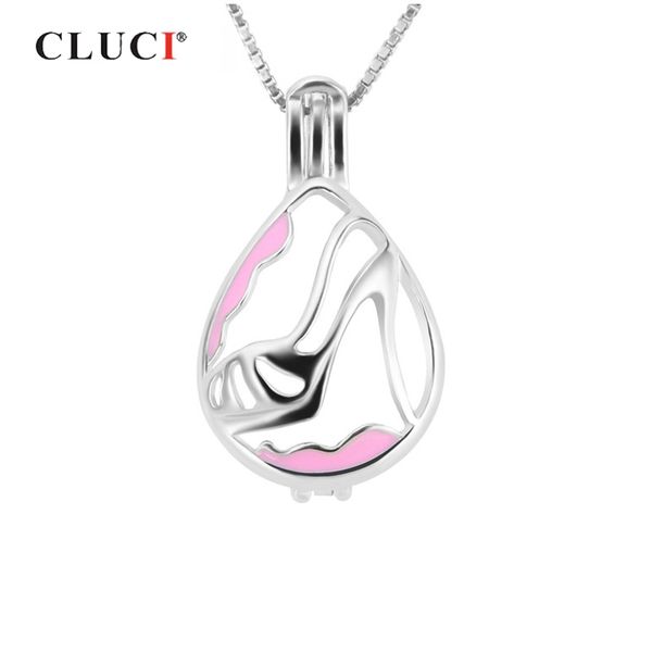 

cluci silver 925 high heels pendant for women jewelry 925 sterling silver luxury vase shape cage pendant pearl locket