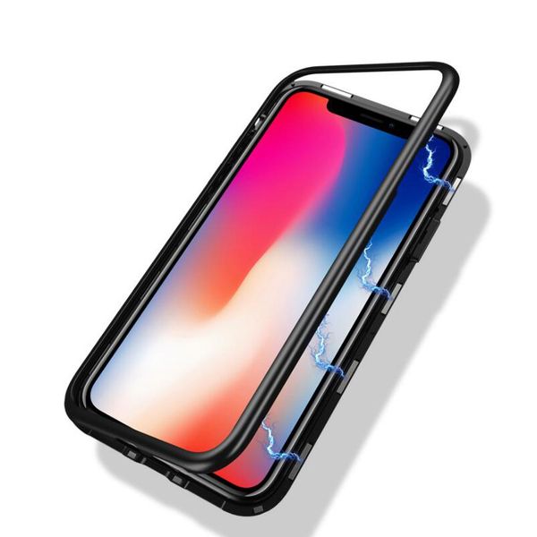

Magnetic Adsorption Metal Phone Case For iPhone Xr Xs Max X 8 Plus Full Coverage Aluminum Alloy Frame With Tempered Glass Back Cover