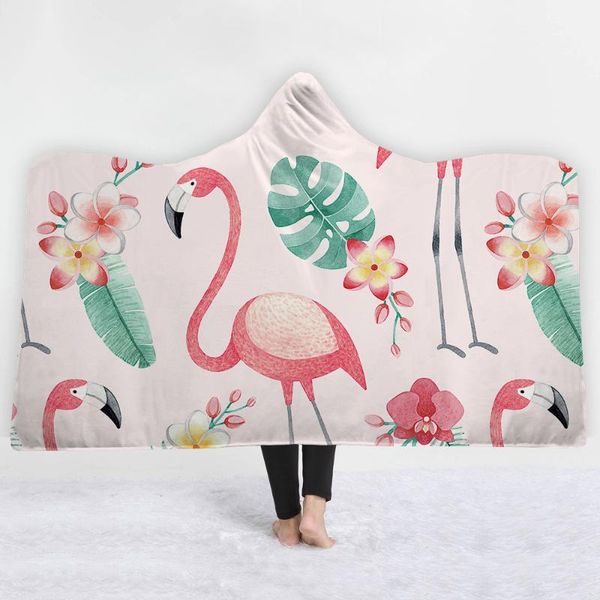 

flamingo hooded blanket 3d printed sherpa fleece blanket microfiber wearable throw for home sofa travel