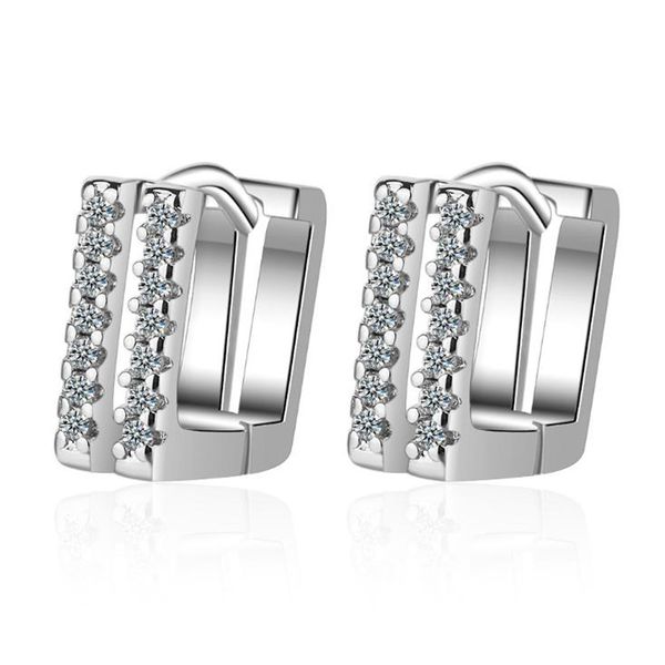 

authentic real 925 sterling silver vintage allure clear cz square stud earrings women wedding jewelry femme brincos 5y607, Golden;silver