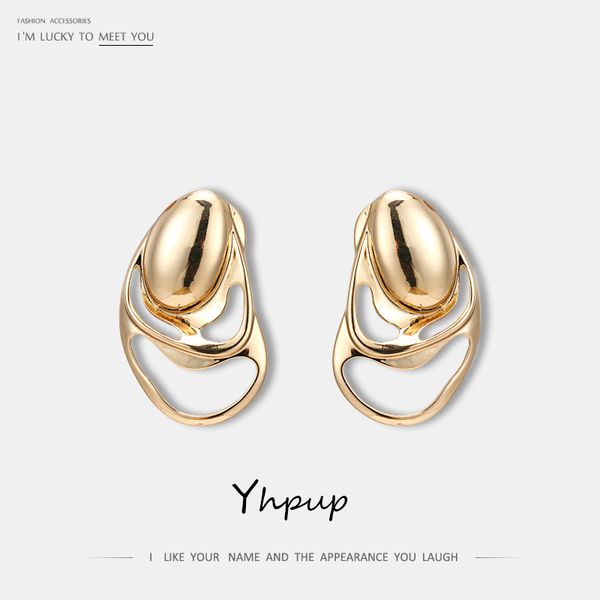 

yhpup new trendy irregular geometric stud earrings copper s925 silver gold vintage earrings for women party office jewelry gift, Golden;silver
